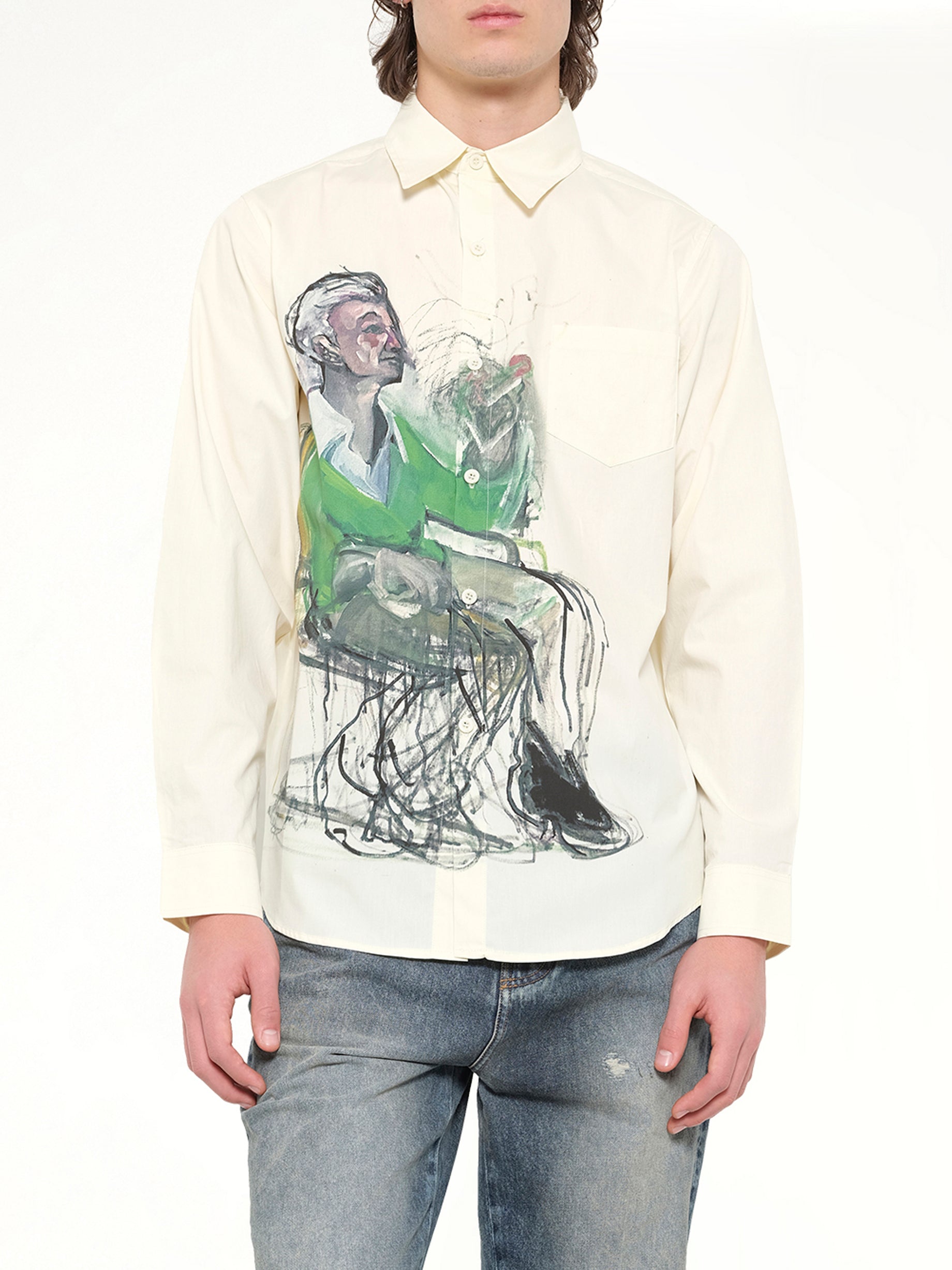 KIDSUPER Technicolor Dreams Button up Shirt in White Detail Shot from MARAIS