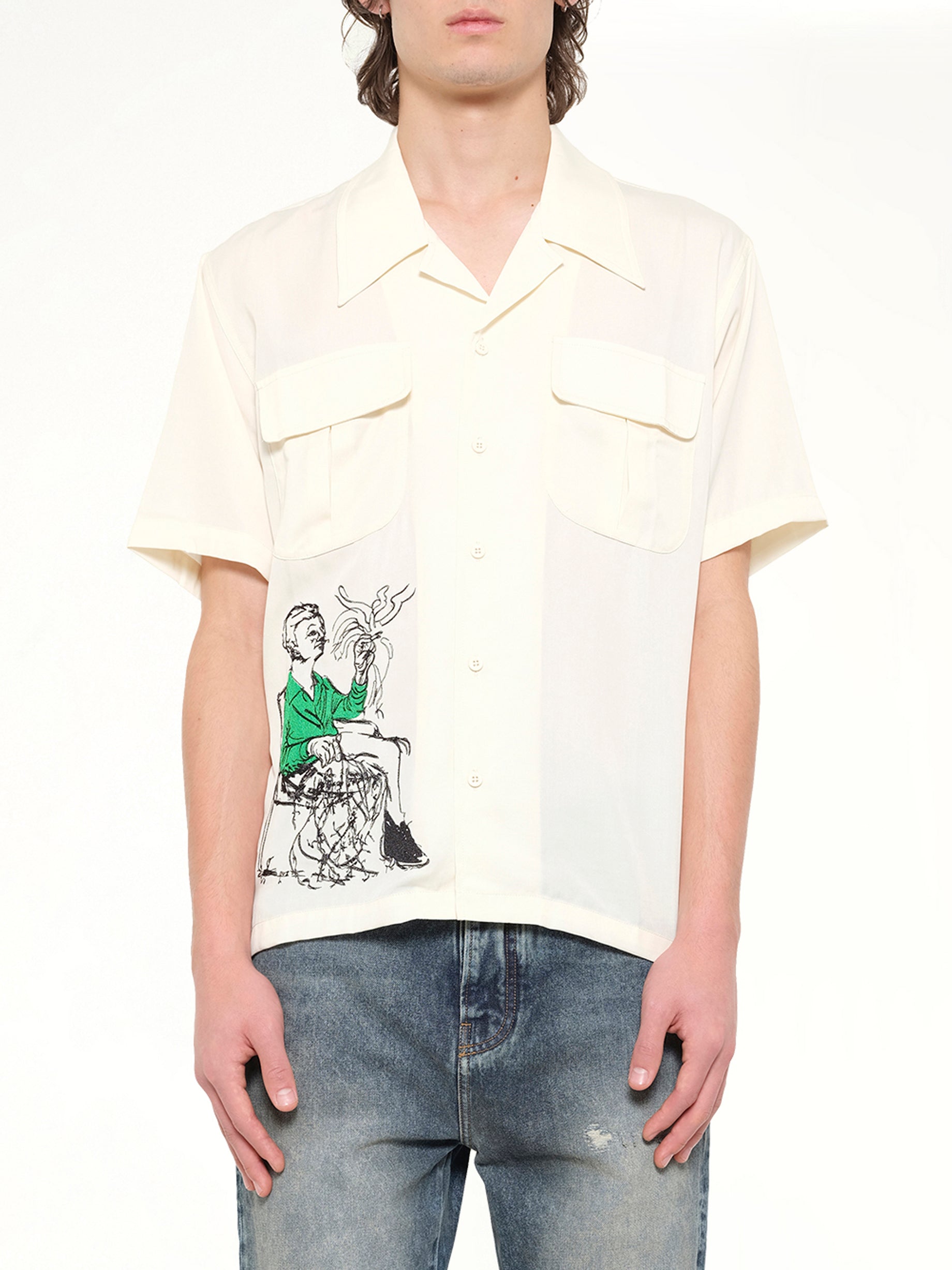 KIDSUPER Tecnacolor Dreams Lycra Shirt in Cream Front View from MARAIS