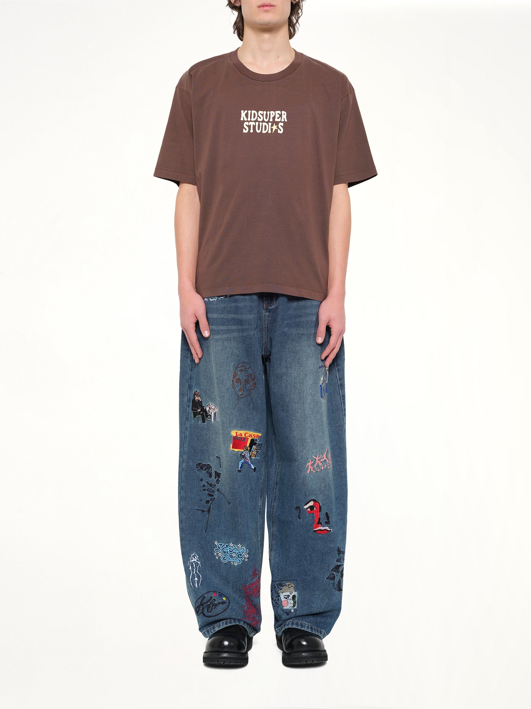 KIDSUPER The Boy who Jumped the Moon T-Shirt in Mocha Model View from MARAIS