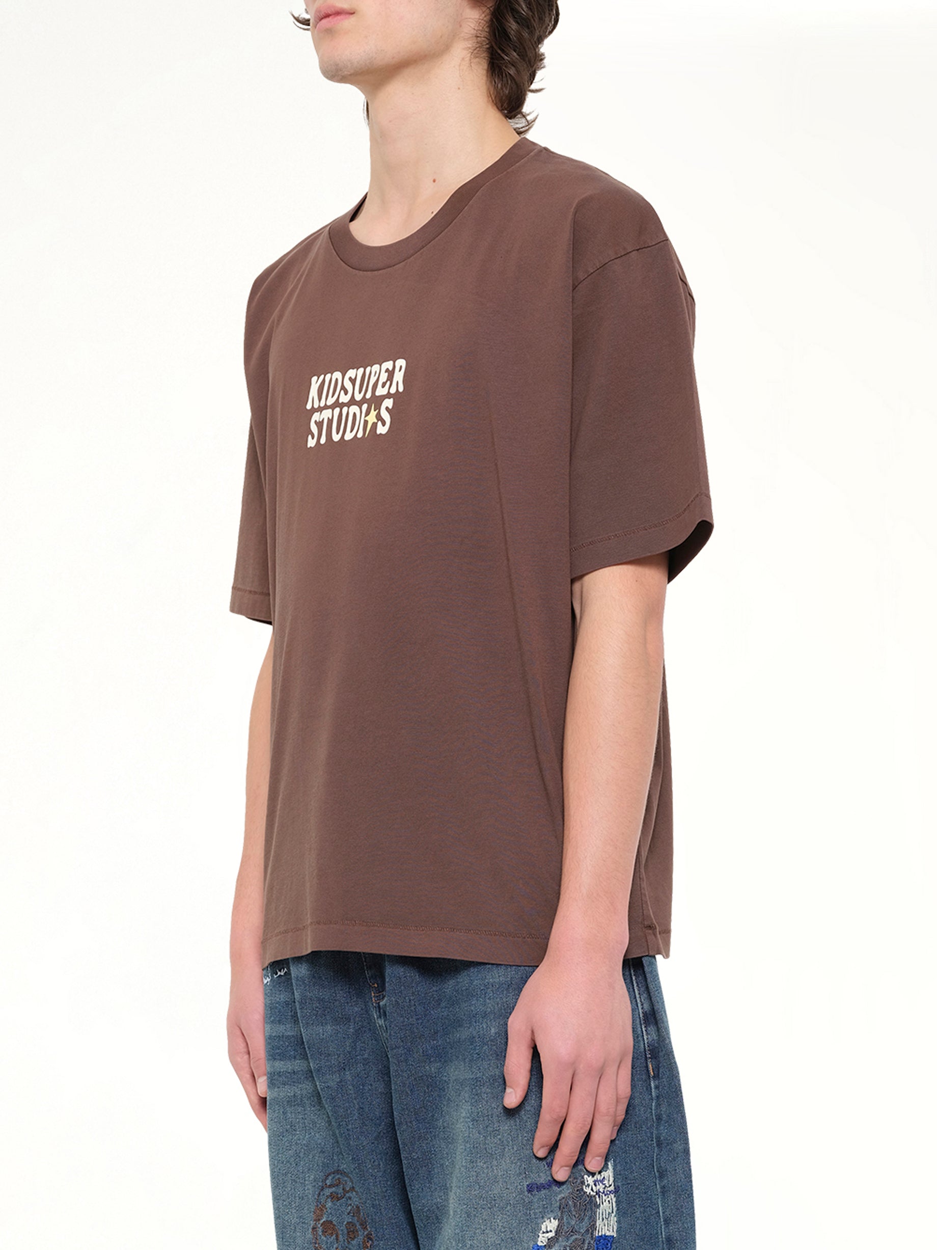 KIDSUPER The Boy who Jumped the Moon T-Shirt in Mocha Side View from MARAIS