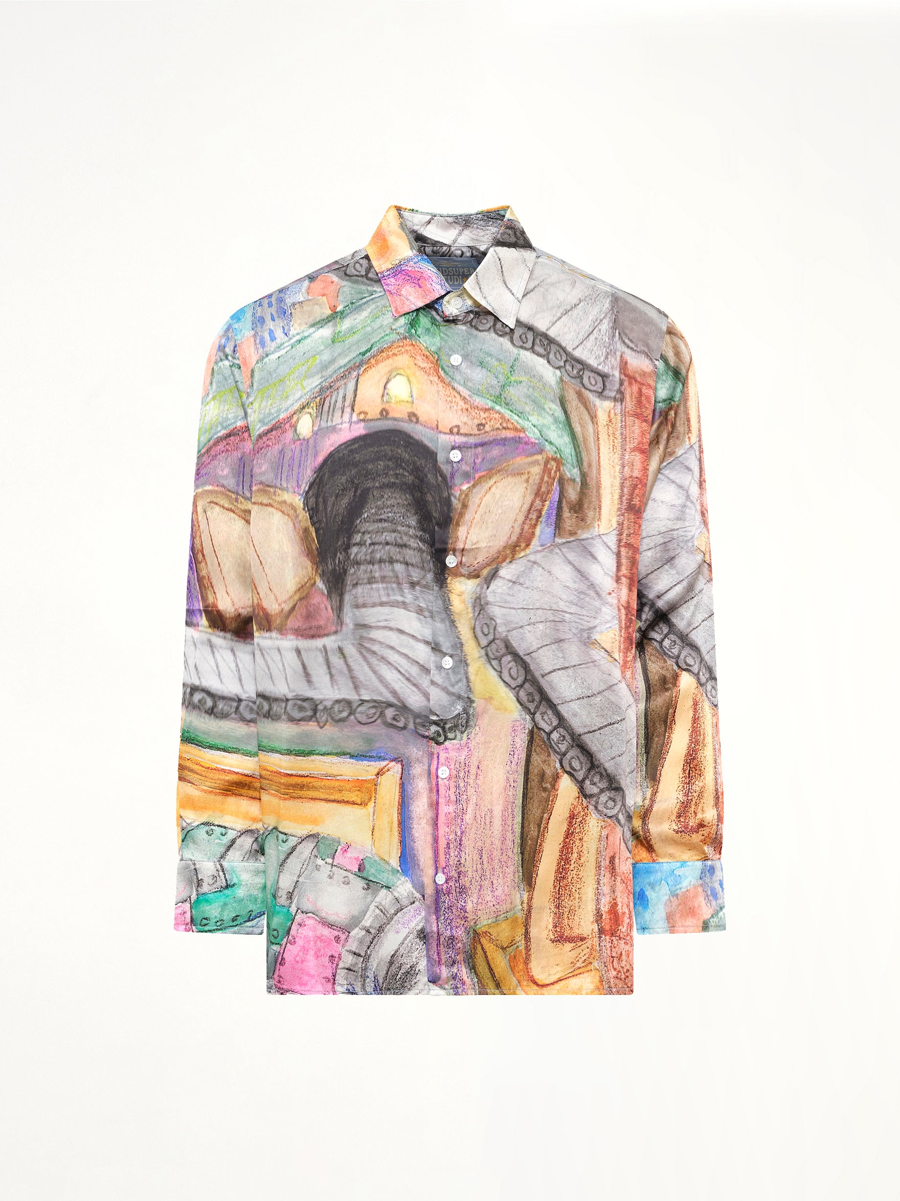 KIDSUPER Book Page Silk Shirt in Multicolour Product Photo from MARAIS