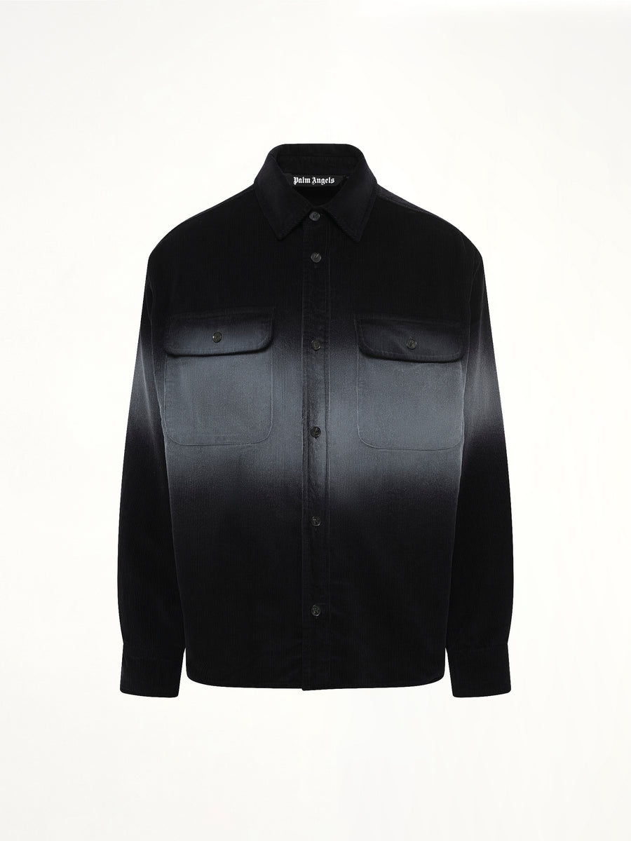 Faded Effect Classic Logo Loose Overshirt in Black/Off White