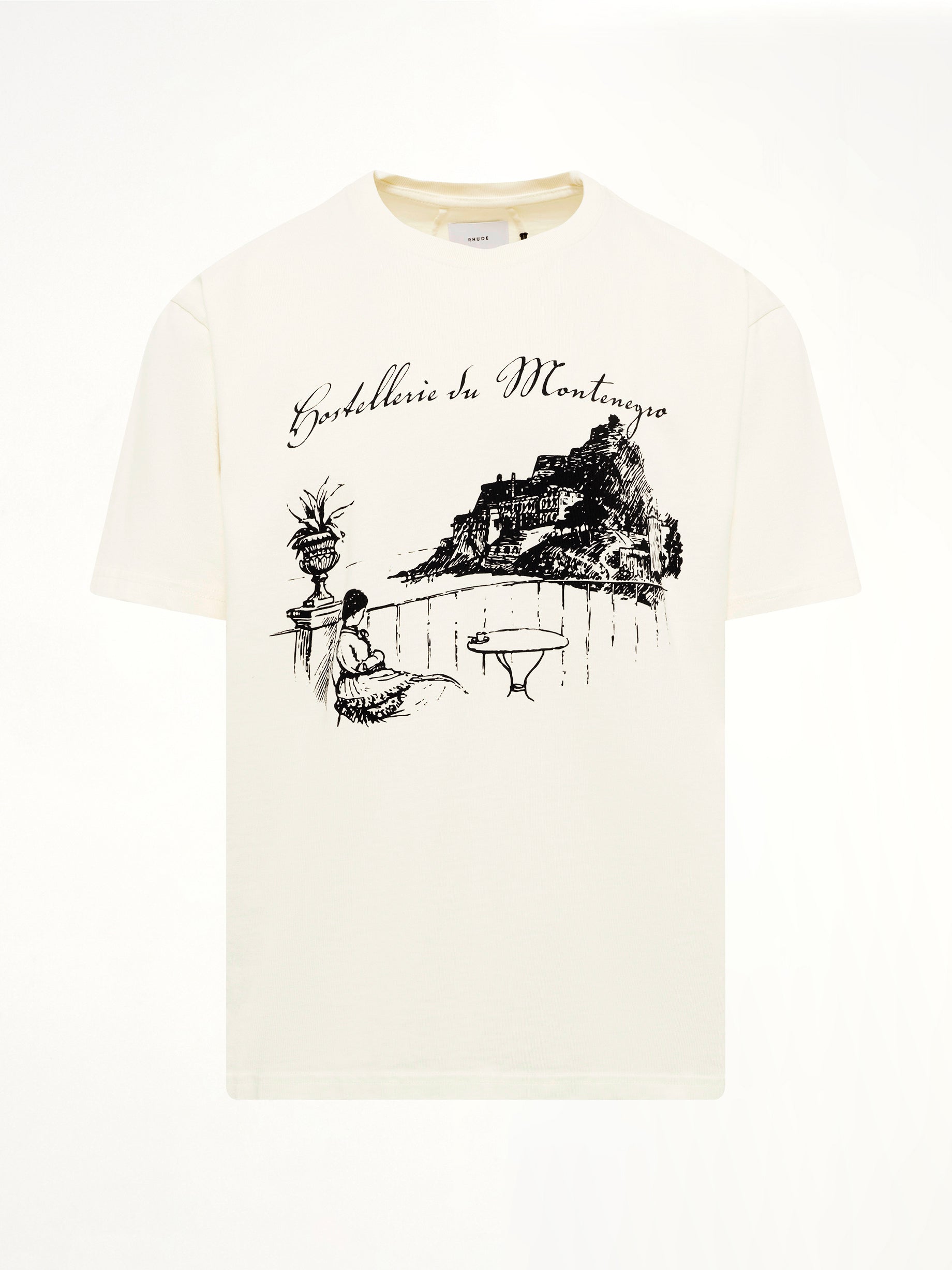 RHUDE Montenegro Morada T-Shirt in Vintage White Product Photo from MARAIS