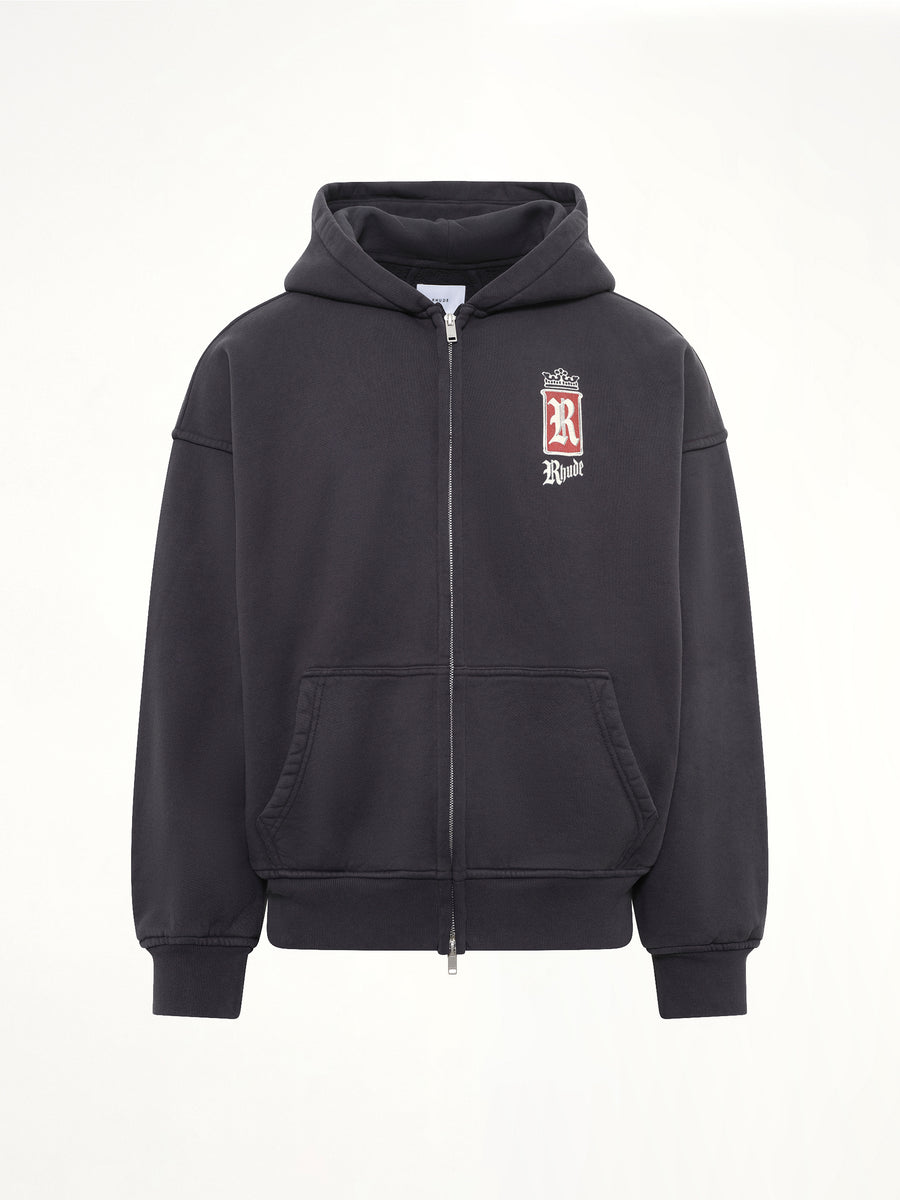 Rhude Fumar 91 Zip-Up Hoodie in Vintage Black