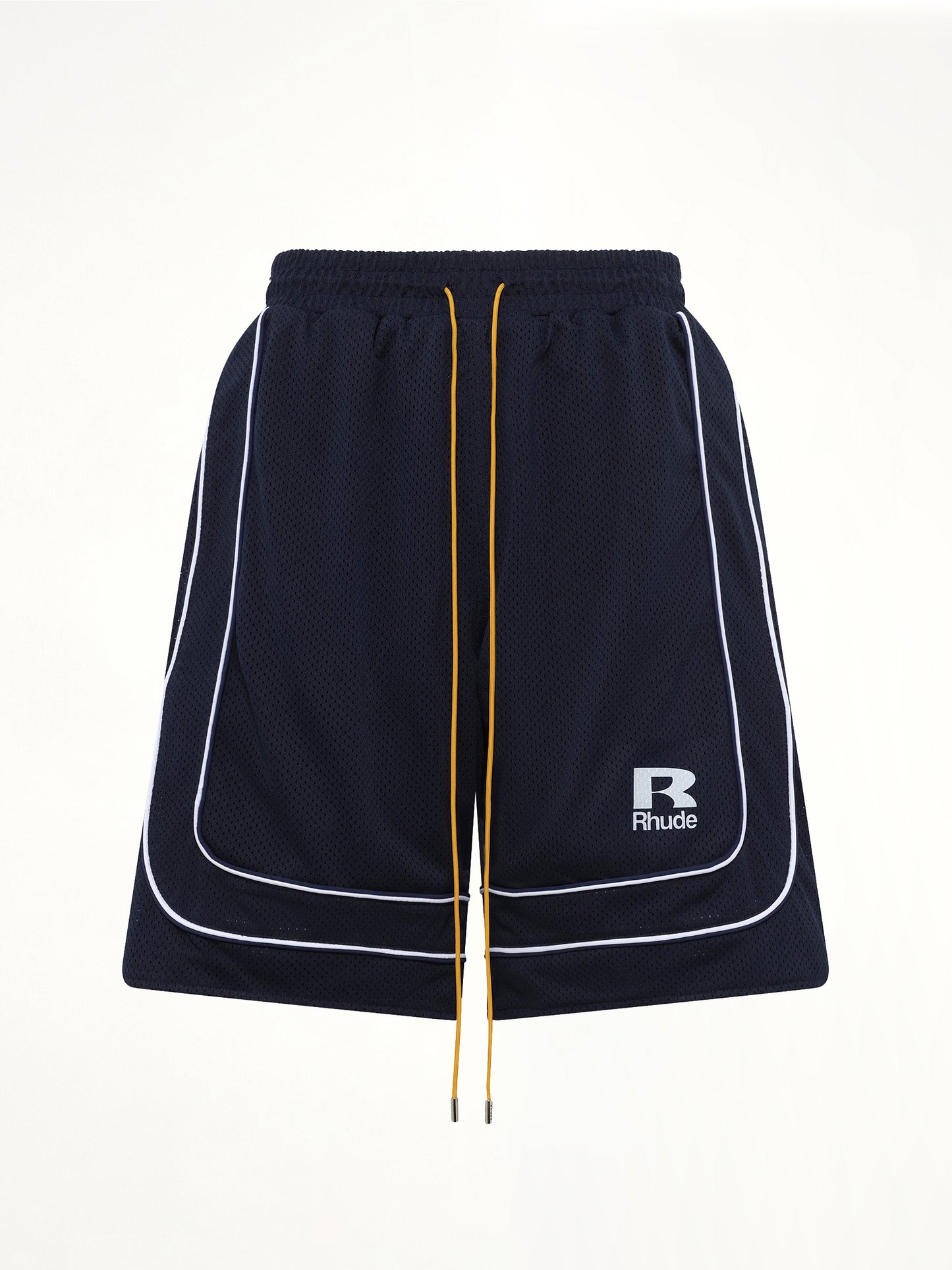 Rhude Mesh Piping Baggy Track Short in Navy/White