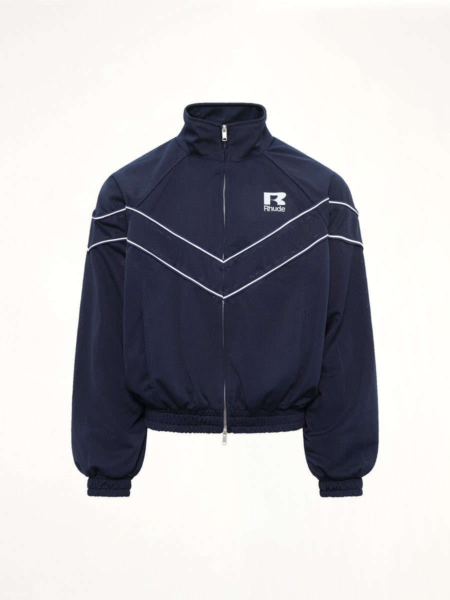 Rhude Mesh Piping Raglan Track Jacket in Navy/White