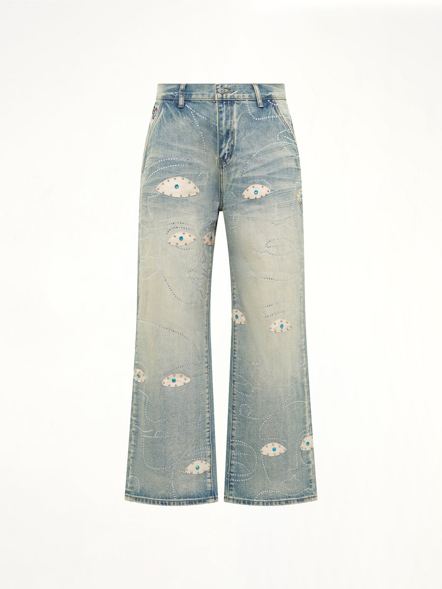 Studded Face Jeans in Blue