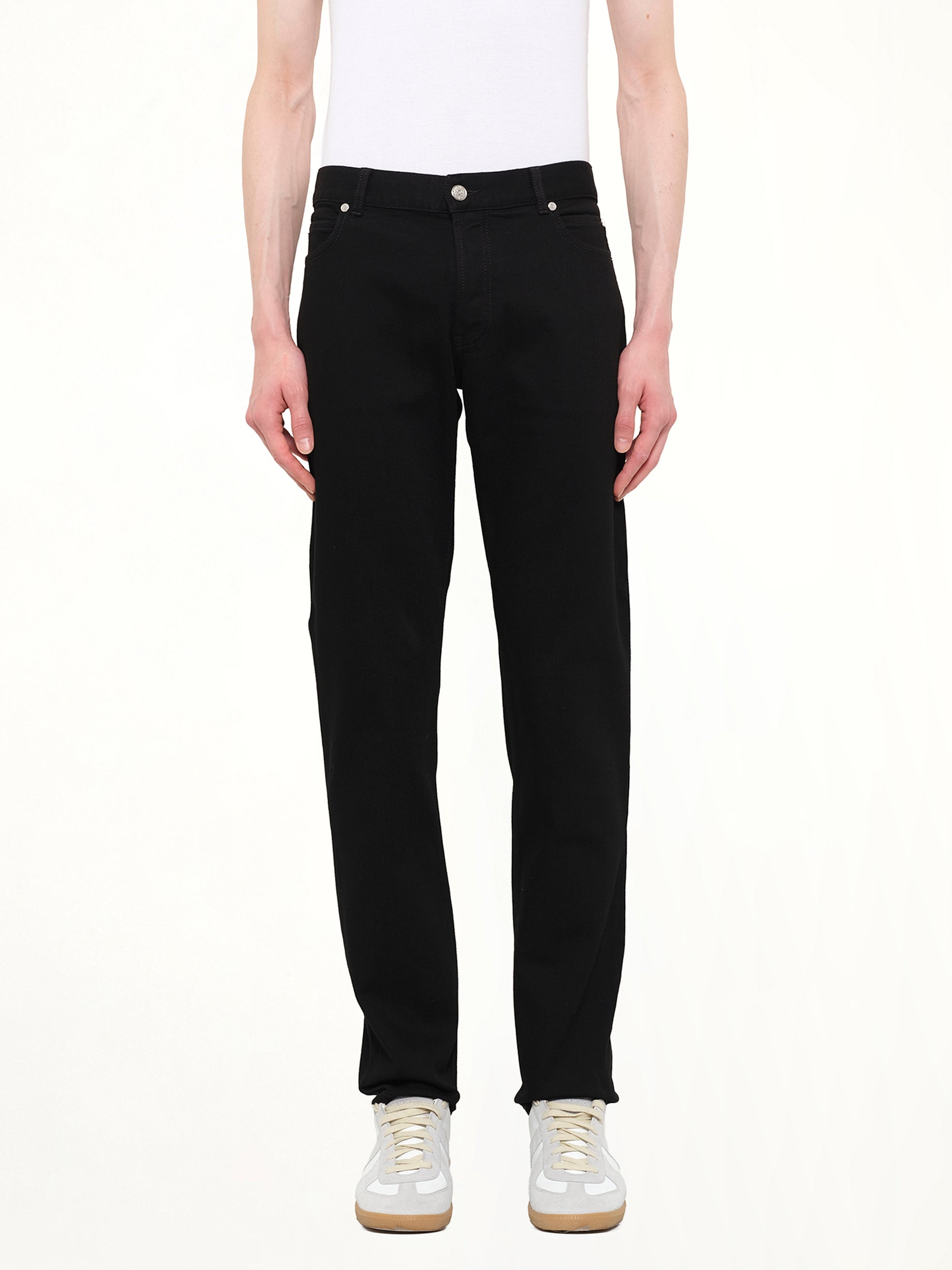 Crest Logo Straight Jeans in Black