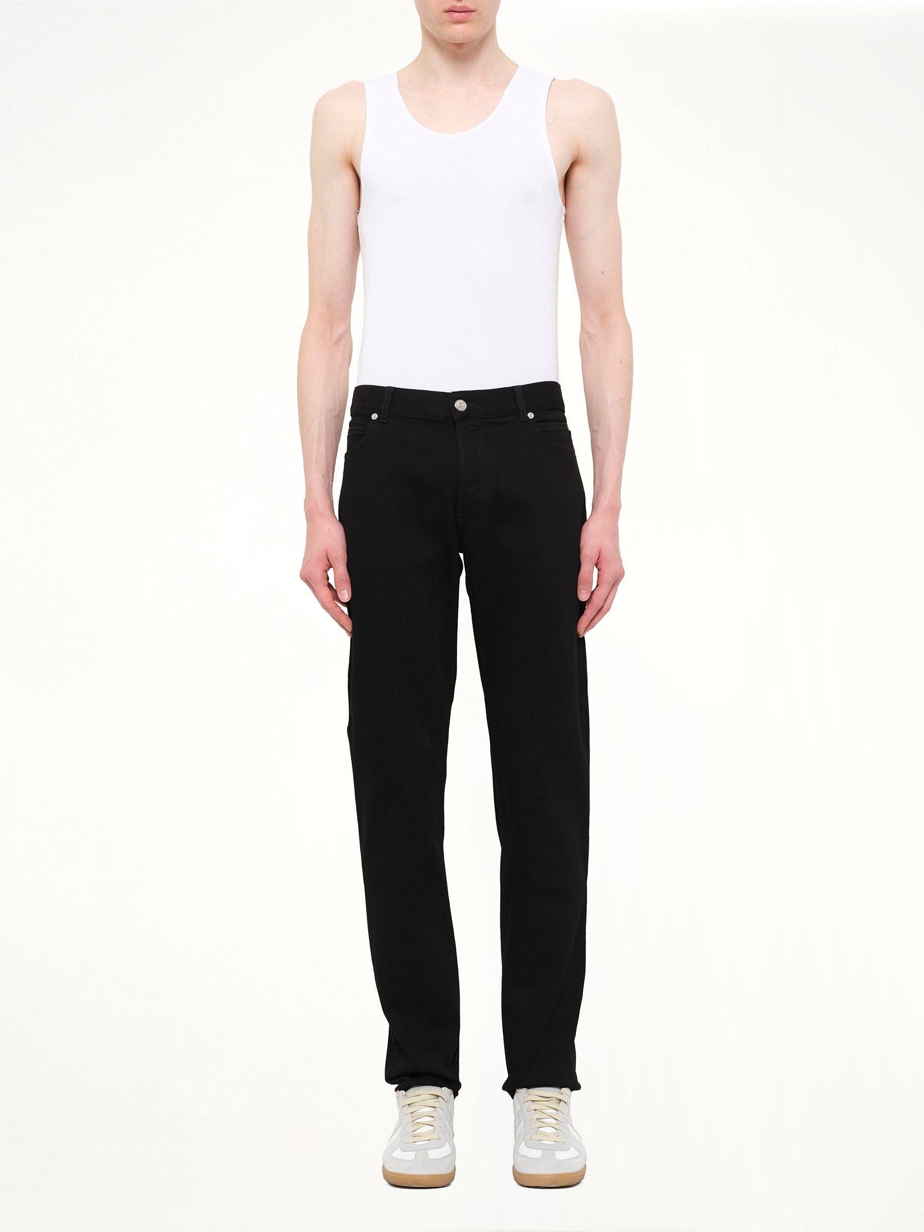 Crest Logo Straight Jeans in Black