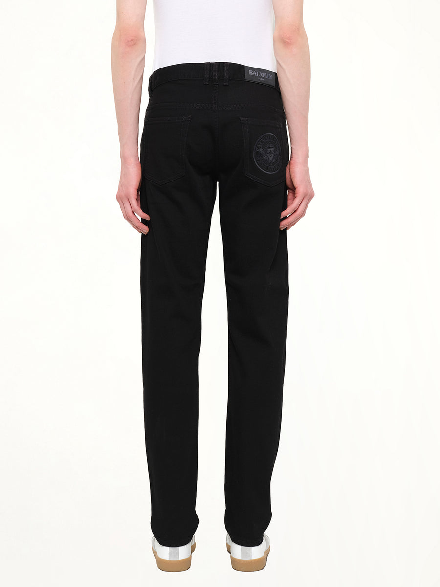 Crest Logo Straight Jeans in Black