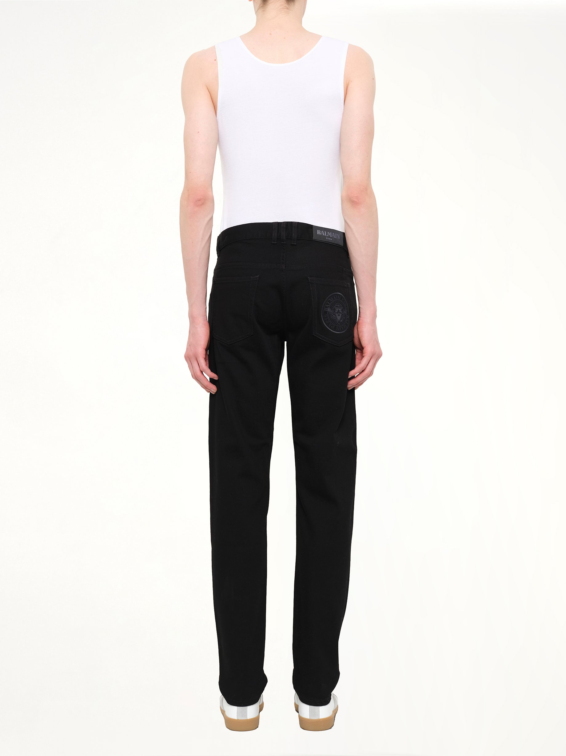 Crest Logo Straight Jeans in Black