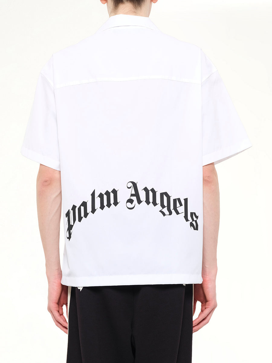 B Curved Logo Bowling Shirt in Off White/Black