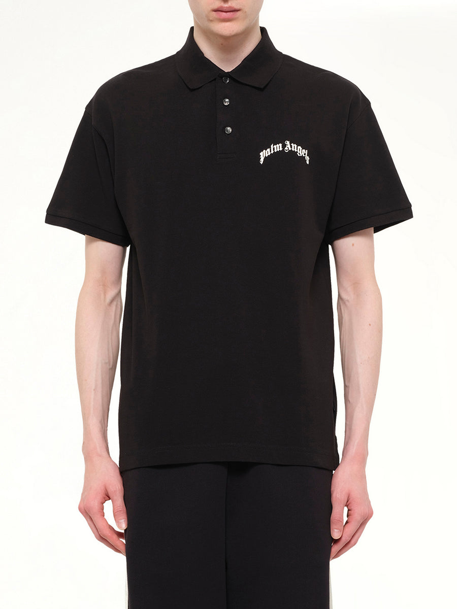 Back Curved Logo Polo S/S in Black/Off White