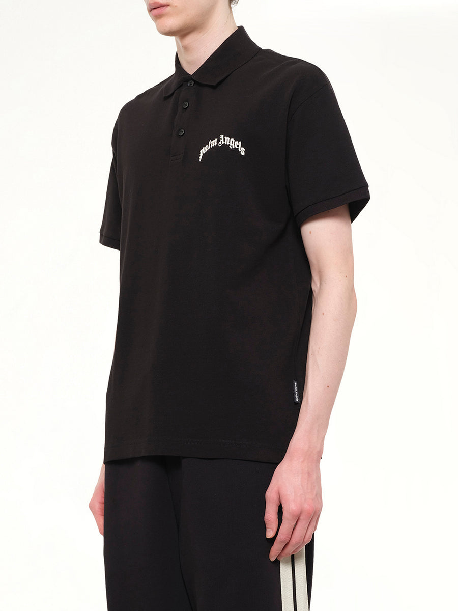 Back Curved Logo Polo S/S in Black/Off White