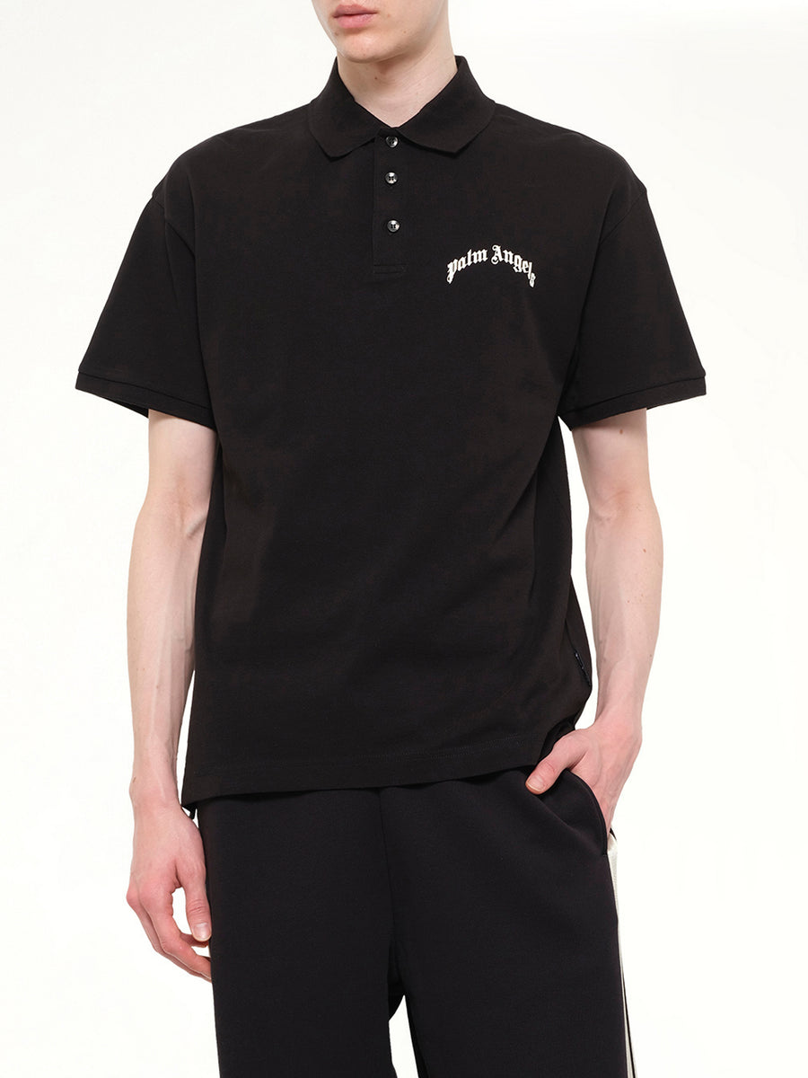 Back Curved Logo Polo S/S in Black/Off White