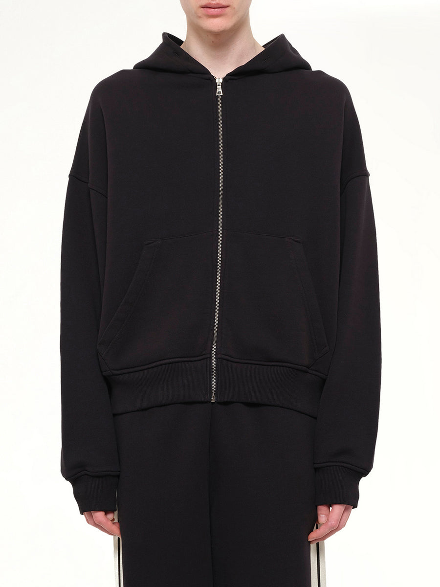 Back Curved Logo Zip Hoodie in Black/Off White