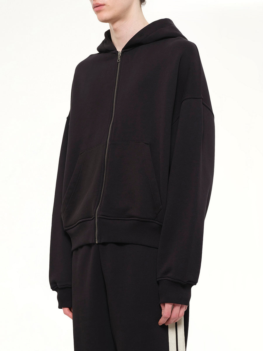 Back Curved Logo Zip Hoodie in Black/Off White