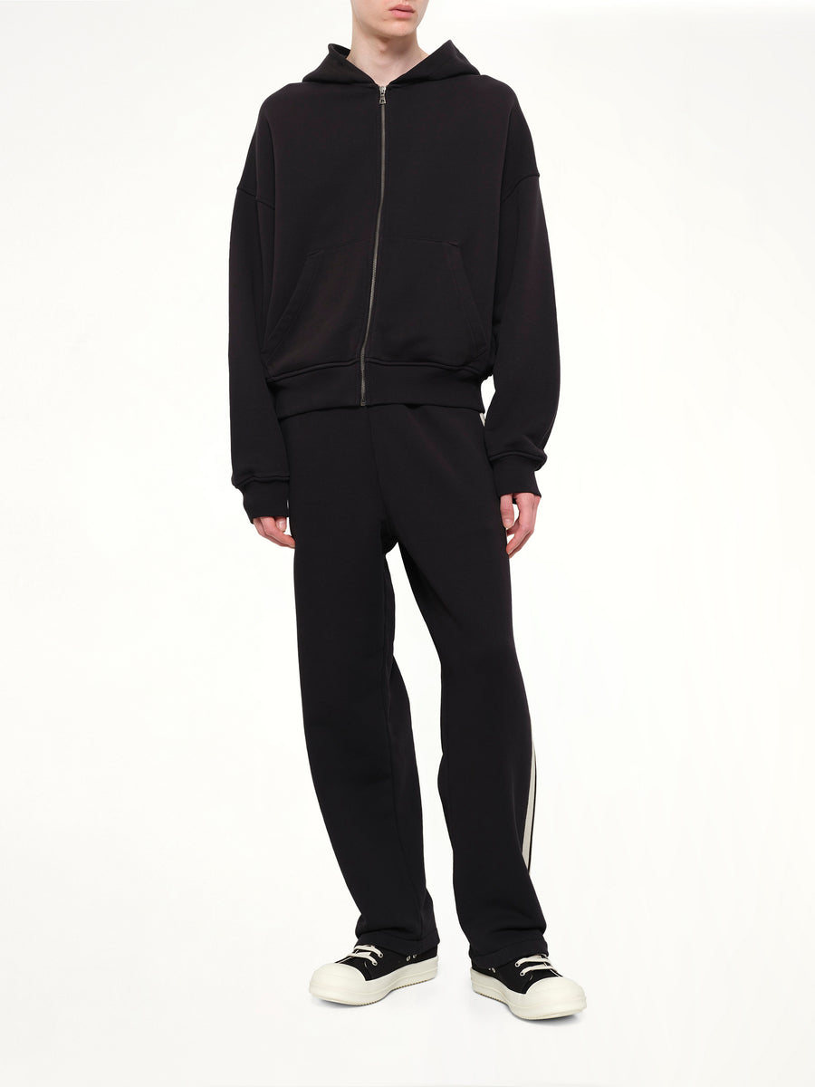 Back Curved Logo Zip Hoodie in Black/Off White