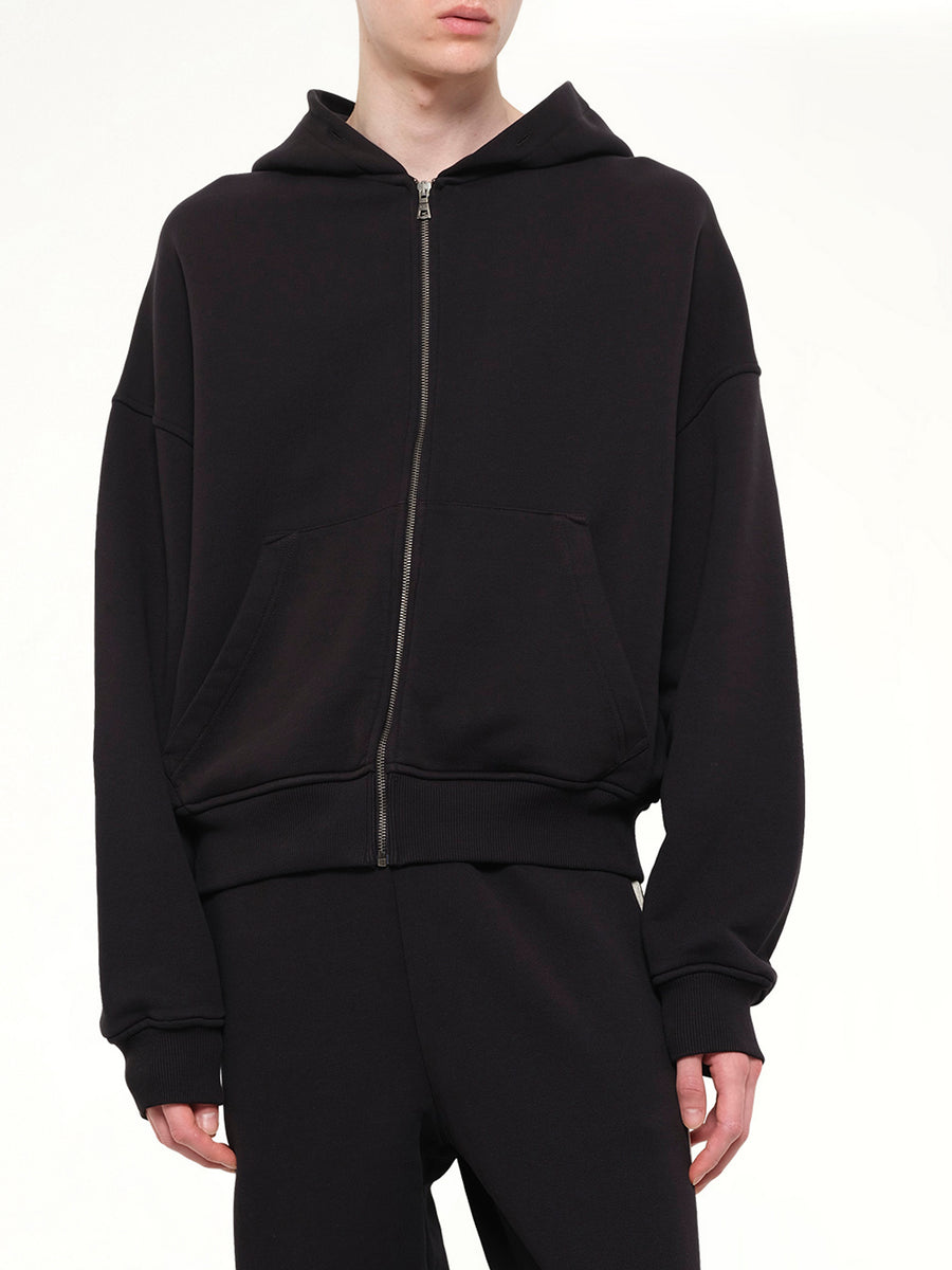 Back Curved Logo Zip Hoodie in Black/Off White