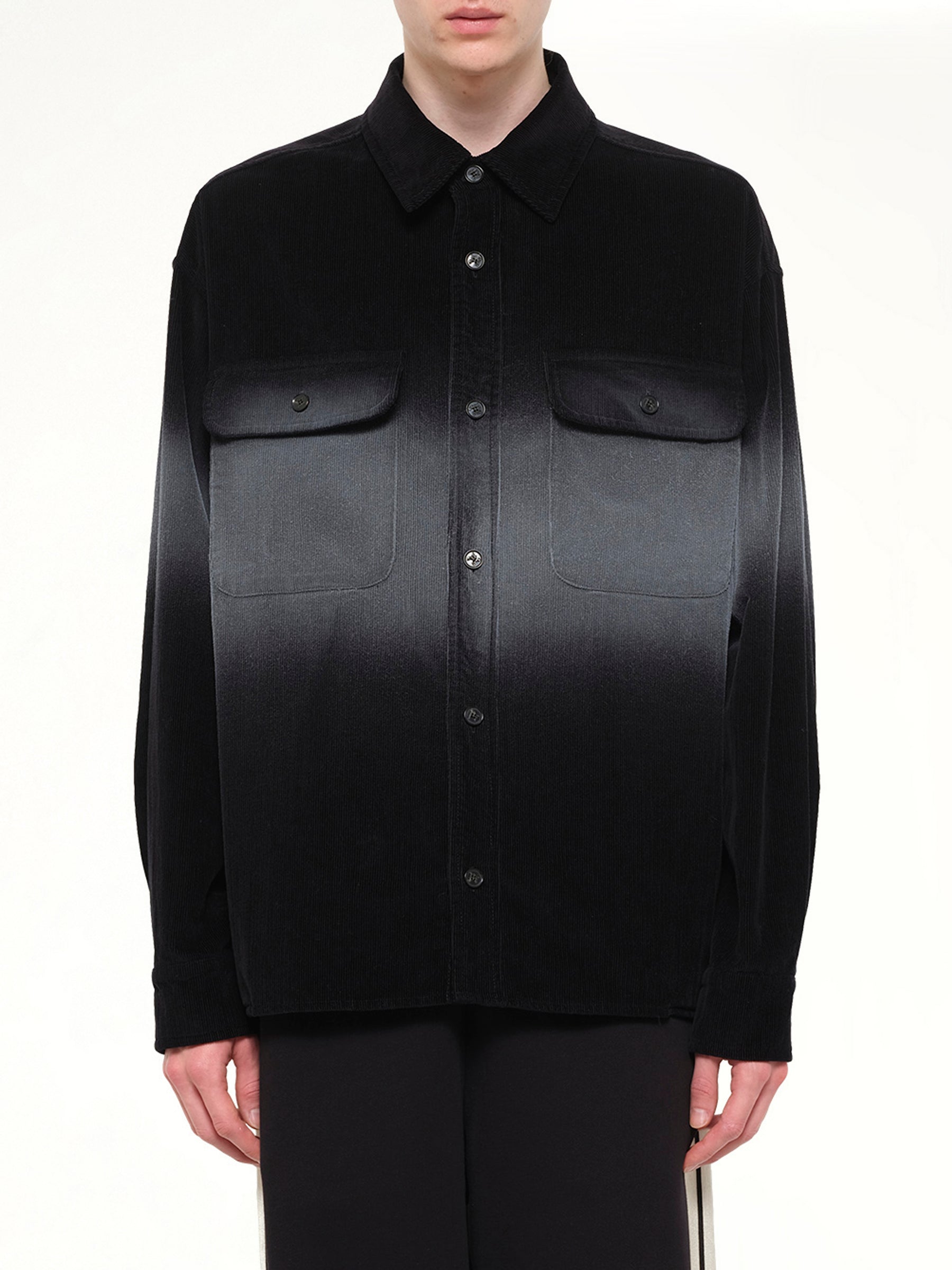 Faded Effect Classic Logo Loose Overshirt in Black/Off White