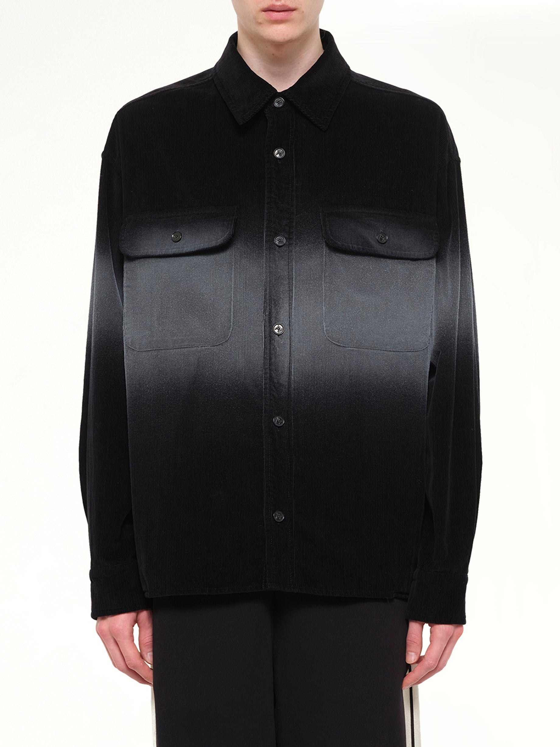 Faded Effect Classic Logo Loose Overshirt in Black/Off White