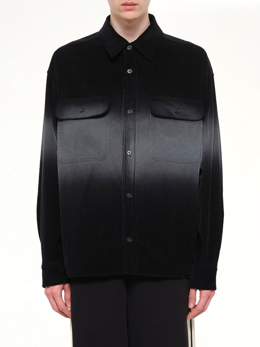 Faded Effect Classic Logo Loose Overshirt in Black/Off White