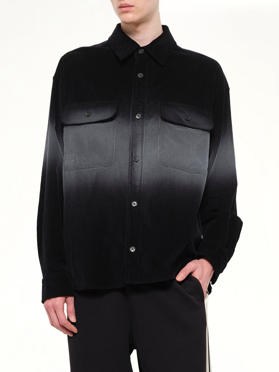 Faded Effect Classic Logo Loose Overshirt in Black/Off White