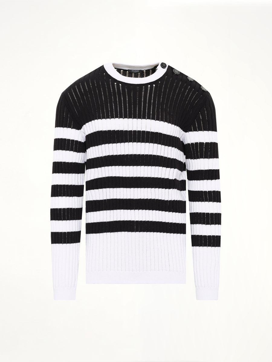 BTN Mariniere Ribbed Cotton Knit Sweater in Black/White