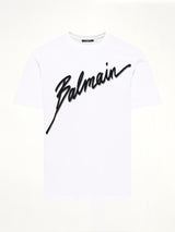 화이트 Balmain 레터 플록 티셔츠 레귤러 핏