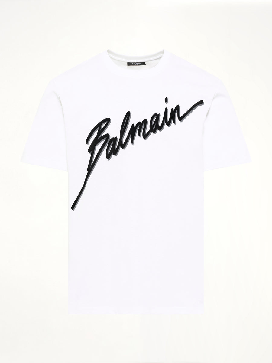 Balmain Letter Flock T-Shirt Reg Fit in White