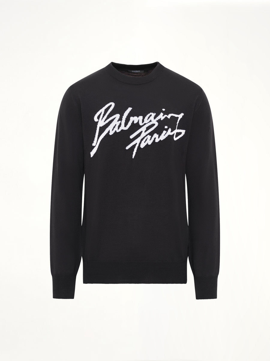 Balmain Paris Merino Wool Sweater in Black/White