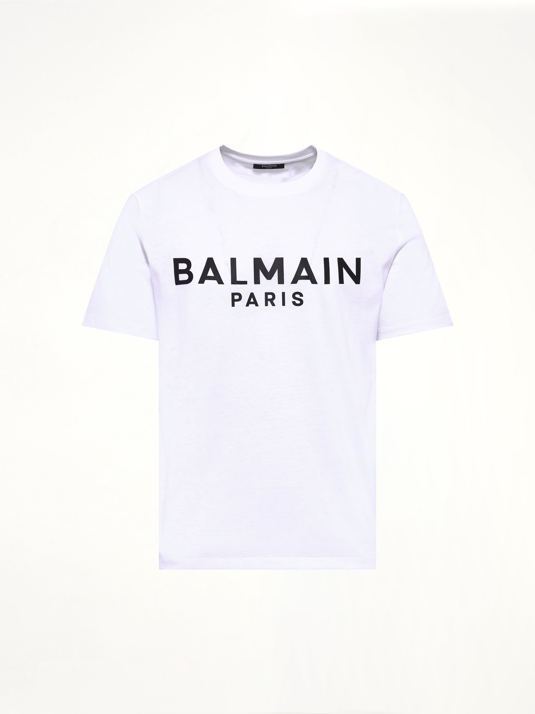 화이트/블랙 Balmain 프린트 티셔츠 레귤러 핏