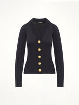 LS Buttoned V-Neck Light Knit Cardigan in Black