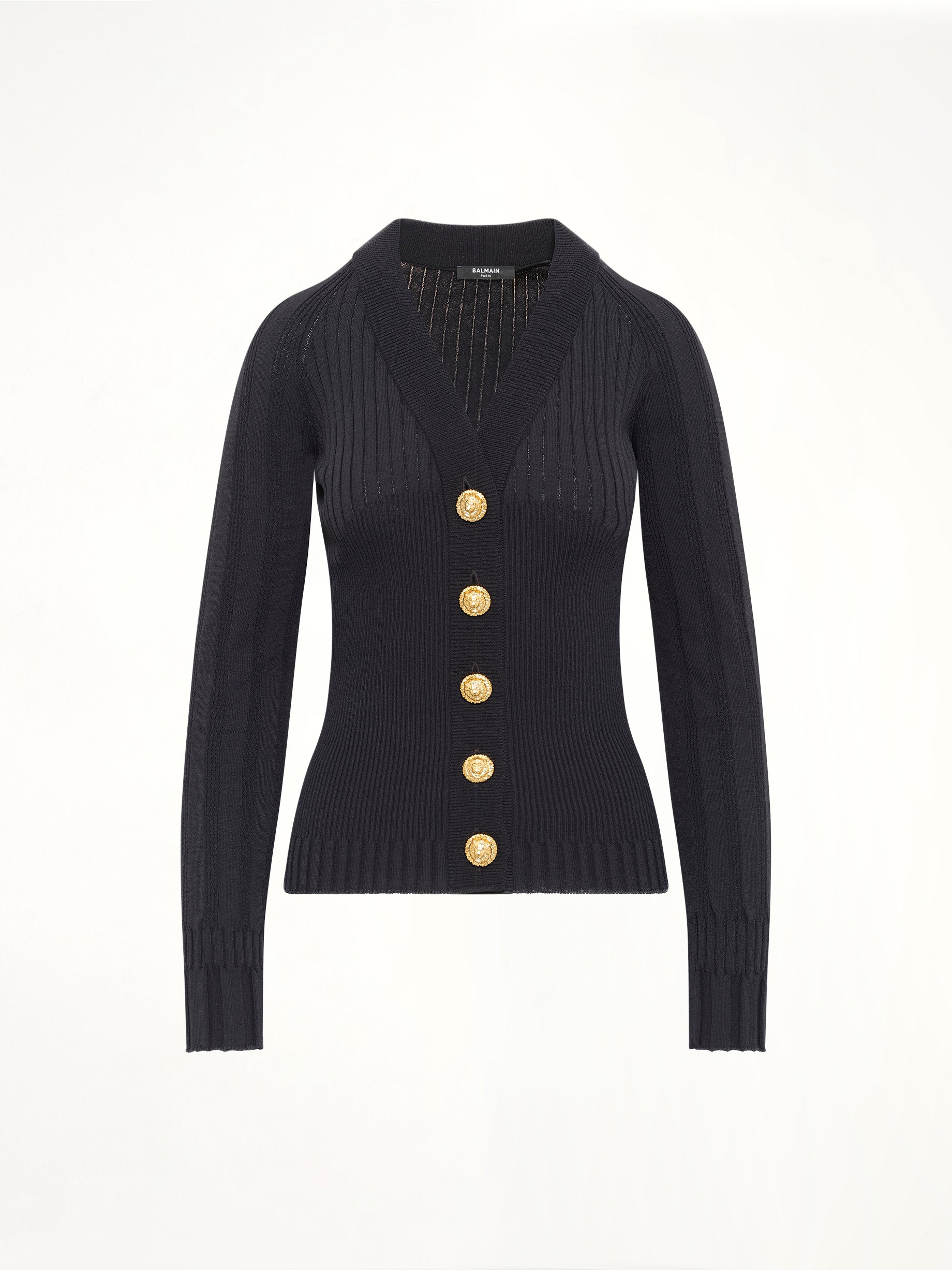 LS Buttoned V-Neck Light Knit Cardigan in Black