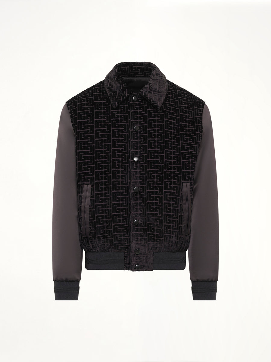 Monogram Velvet/Satin Bomber Jacket in Black