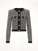 Round Collar Light Tweed Knit Cardigan in Black