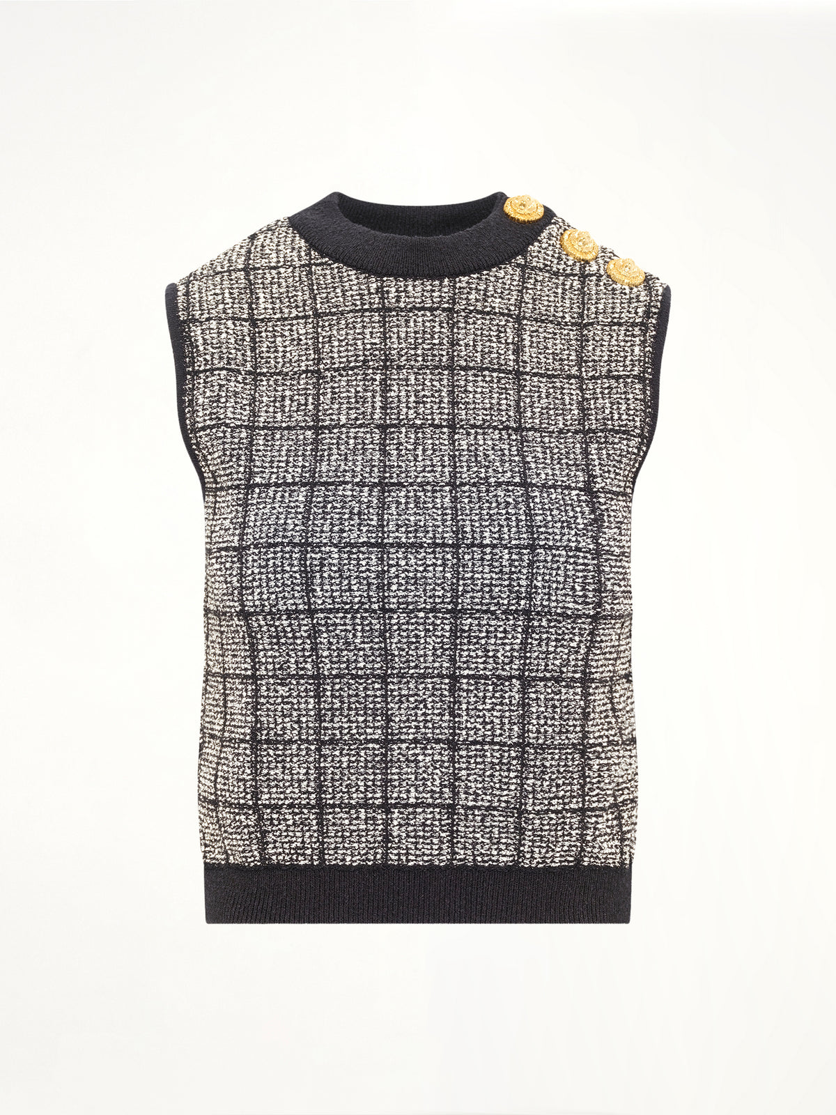 SL 3 Buttons Knit Light Tweed Top in Black
