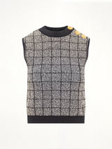 SL 3 Buttons Knit Light Tweed Top in Black