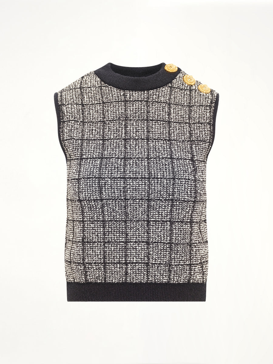 SL 3 Buttons Knit Light Tweed Top in Black
