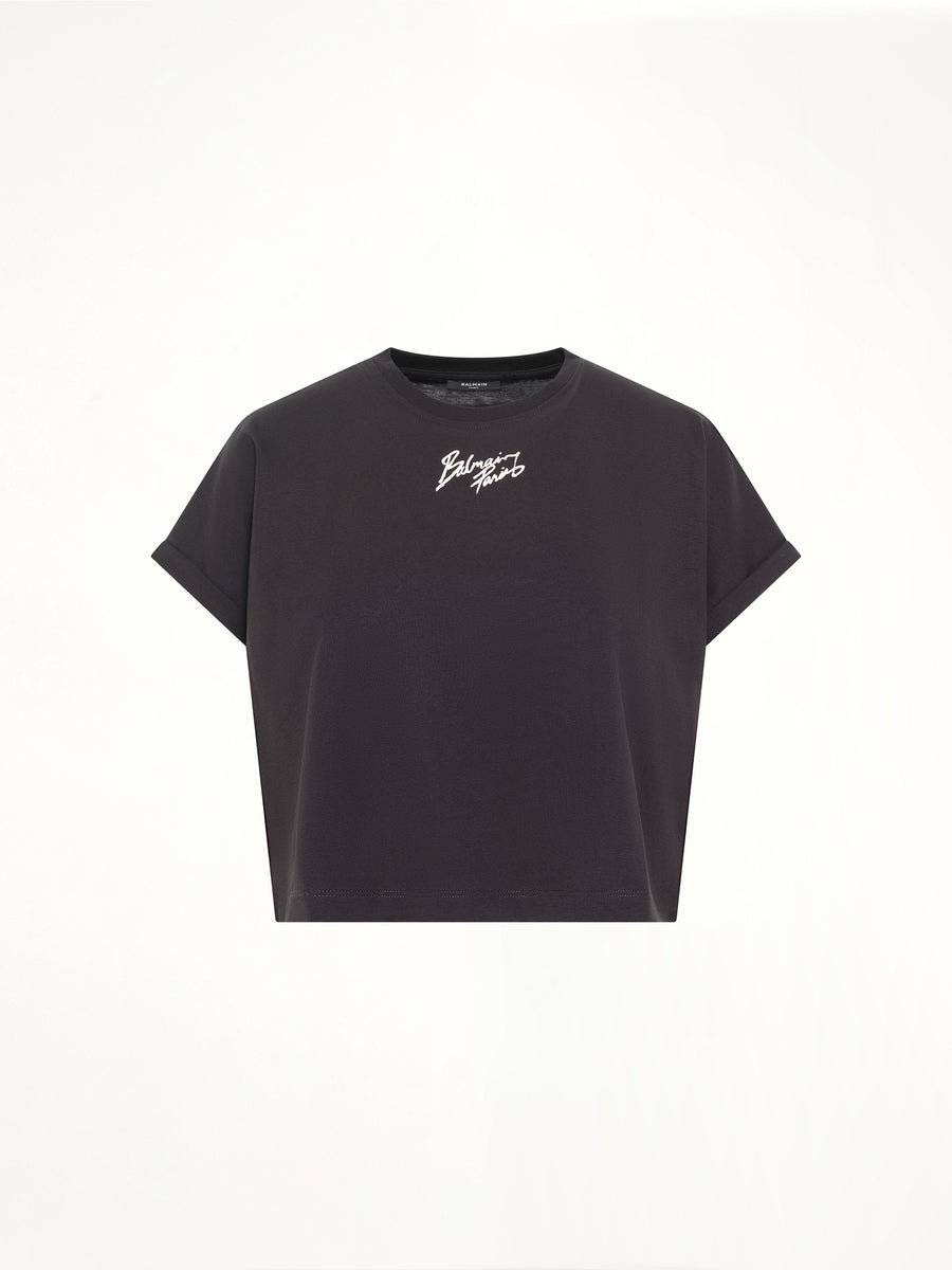 SS Balmain Paris Cropped T-Shirt in Black