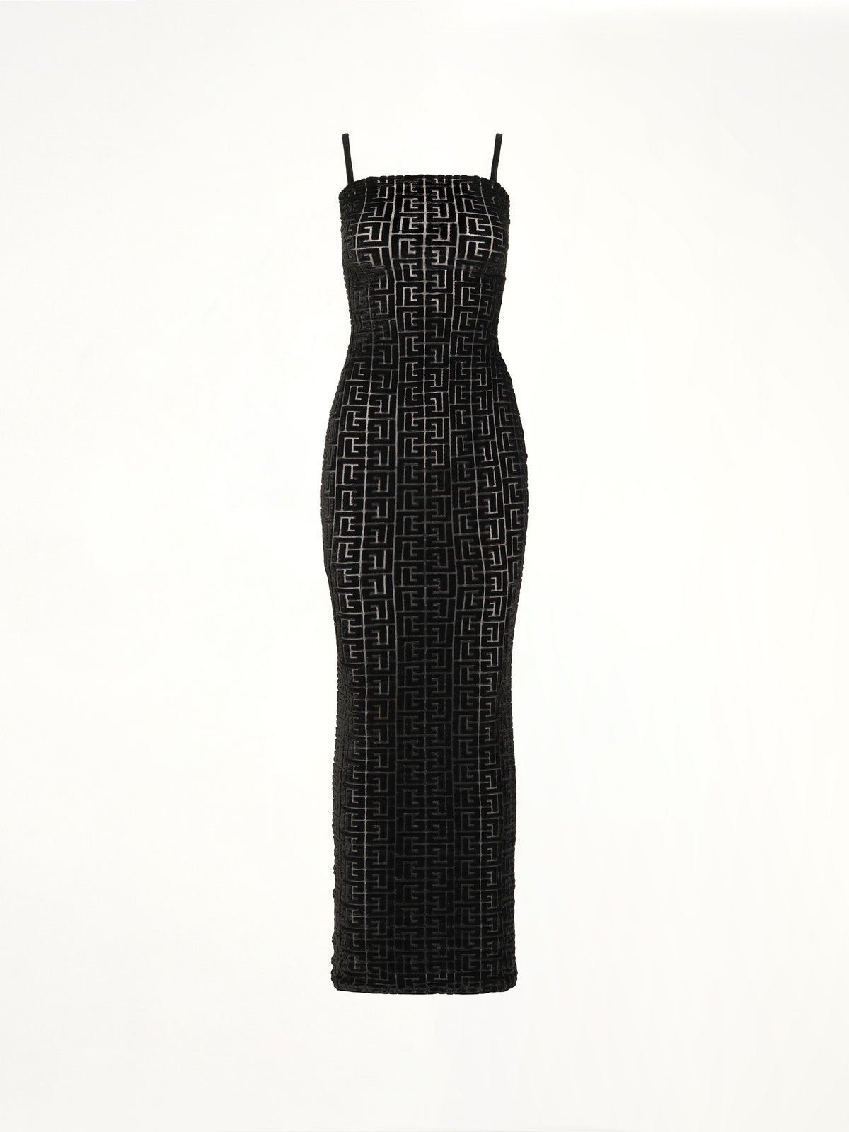 Thin Straps Velvet Monogram Long Dress in Black