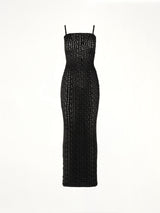 Thin Straps Velvet Monogram Long Dress in Black