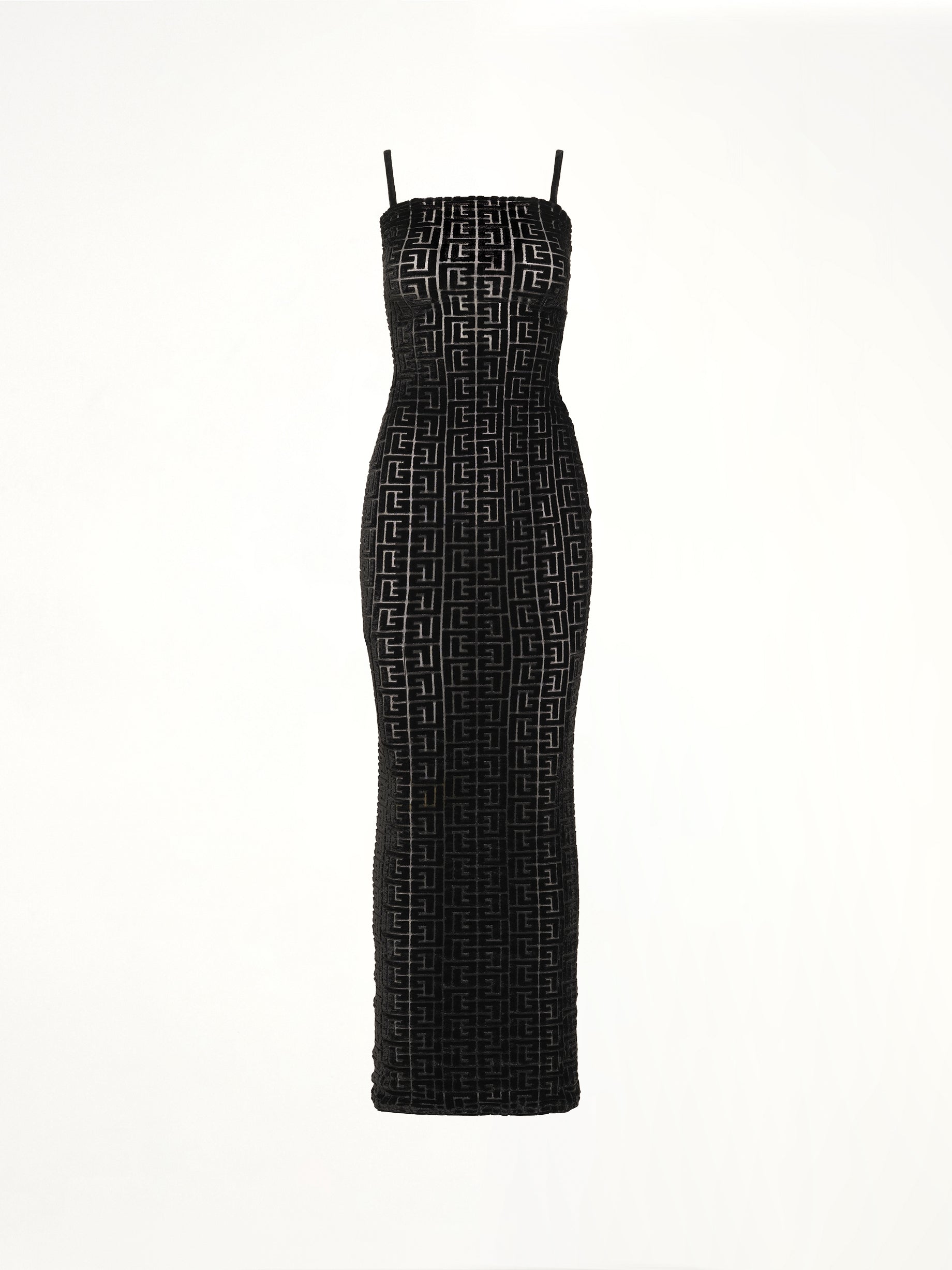 Thin Straps Velvet Monogram Long Dress in Black
