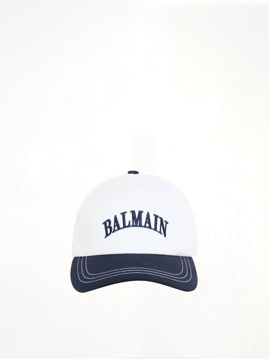 Balmain Emb Bicolor Cotton Cap in White