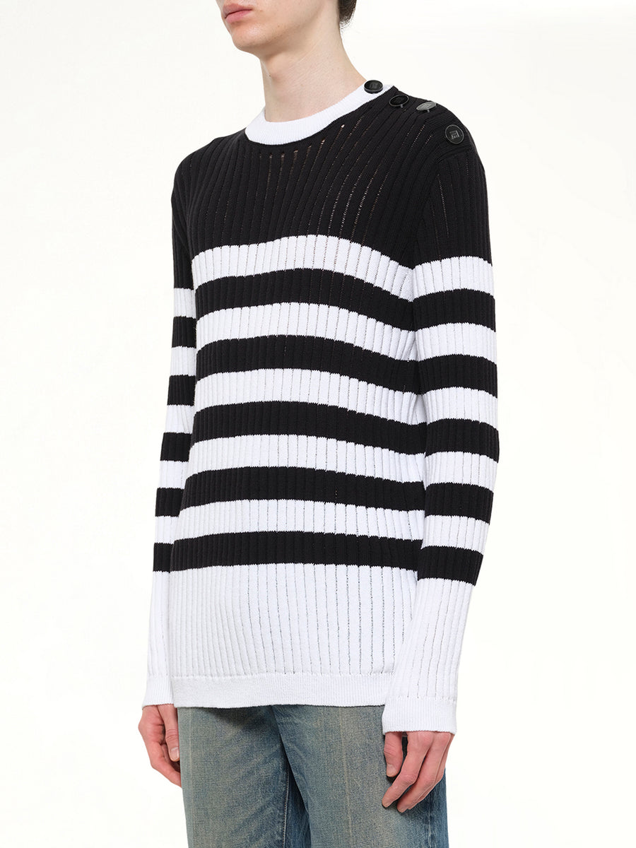 BTN Mariniere Ribbed Cotton Knit Sweater in Black/White