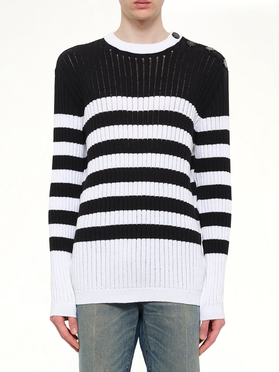 BTN Mariniere Ribbed Cotton Knit Sweater in Black/White