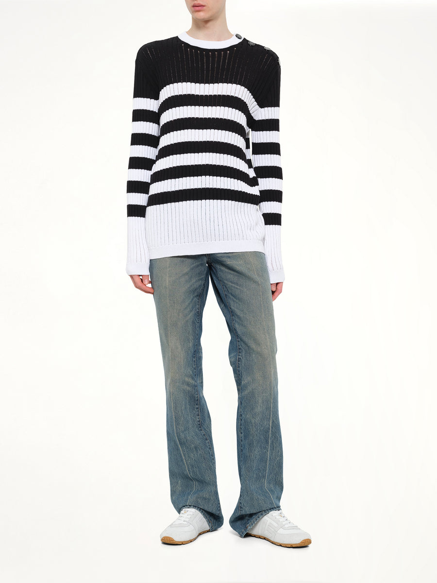 BTN Mariniere Ribbed Cotton Knit Sweater in Black/White