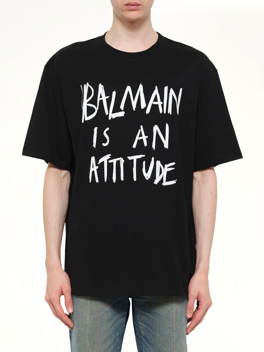 Balmain Attitude T-Shirt Bulky Fit in Black/White