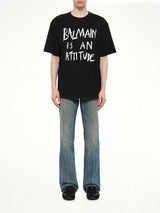 ブラック/ホワイトのバルマンアティチュードTシャツバルキーフィット