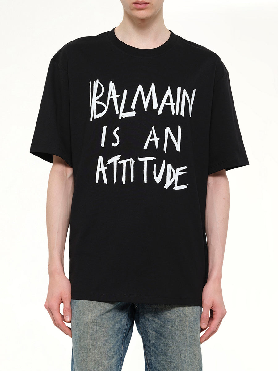 Balmain Attitude T-Shirt Bulky Fit in Black/White